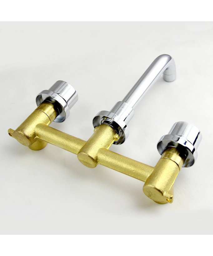 Rubinetto per lavabo a parete moderno in ottone massiccio e cromo lucido