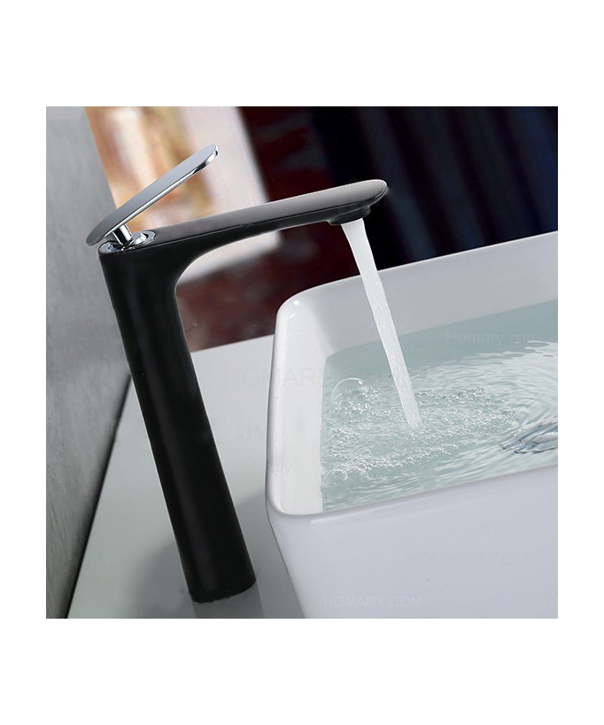 Miscelatore lavabo contemporaneo nero con leva cromata