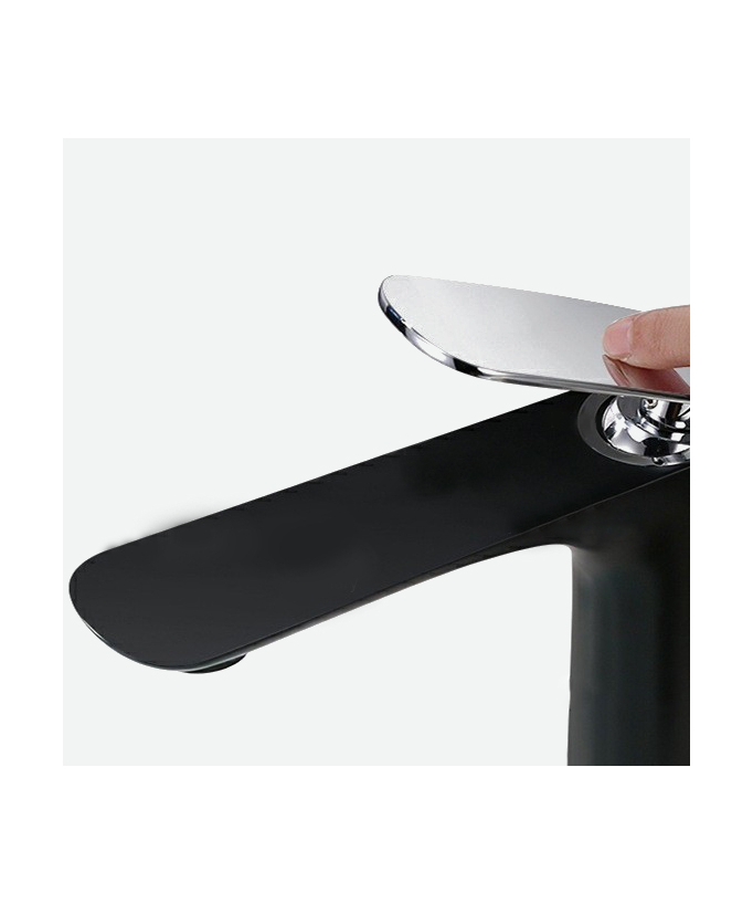 Miscelatore lavabo contemporaneo nero con leva cromata