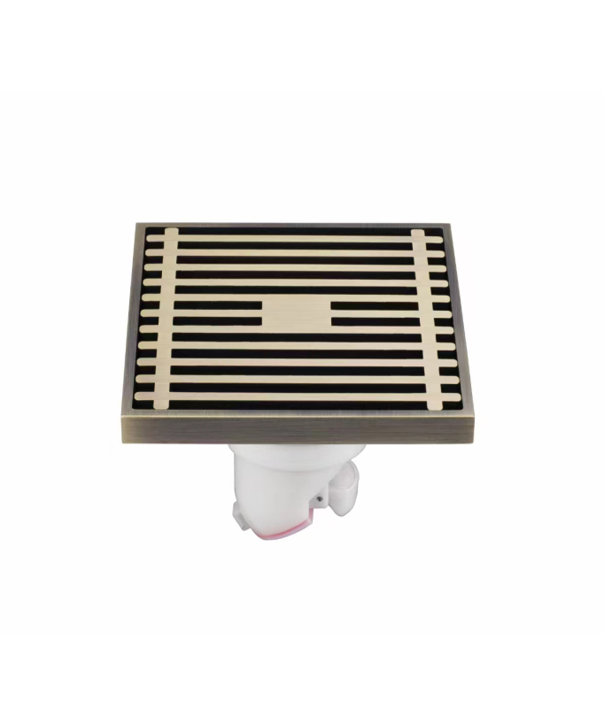 Sifone a pavimento quadrato Dorato spazzolato - 100 x 100 mm - small